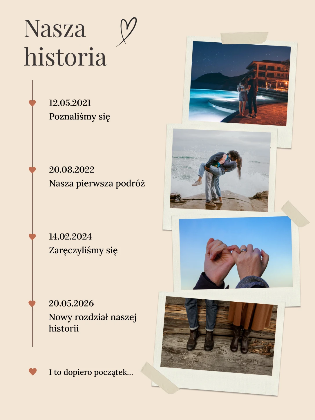 Ramka Nasza historia z timeline dat i zdjęć romantycznych — personalizowana ramka LoreFrame 15x20 cm